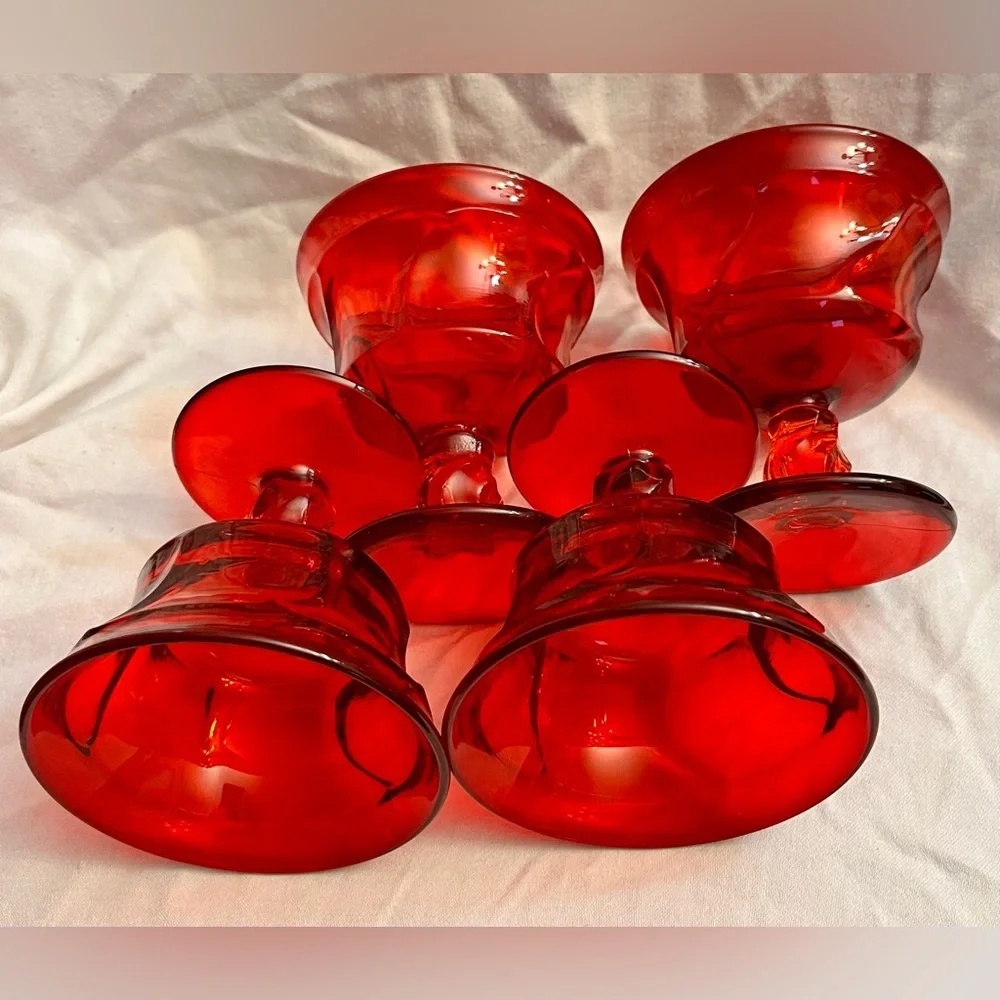 Fostoria Jamestown Ruby Red Sherbet Champagne Glasses Swirl Vintage Set of 4